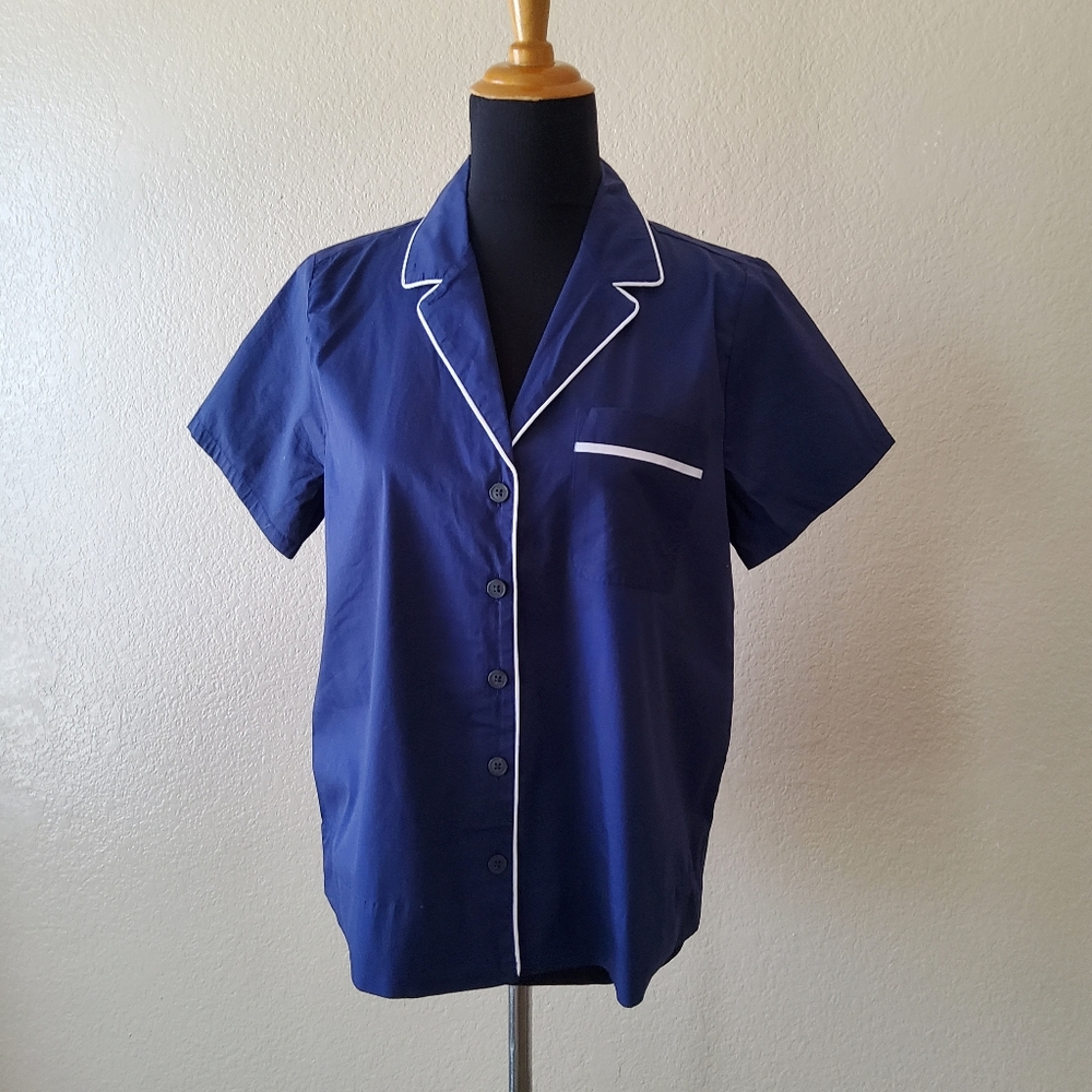 Soma Pajama PJ Button Down Shirt Size M Navy Blue